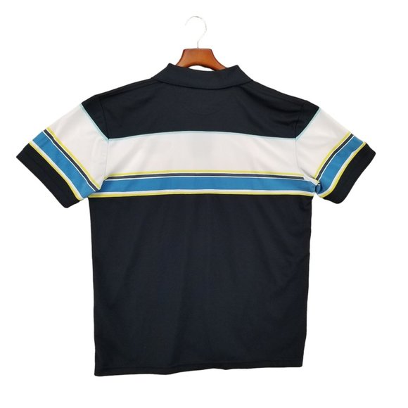 Sporte Leisure Polo Shirt Mens Black Blue Striped Great Barrier Reef Size M - Picture 3 of 11